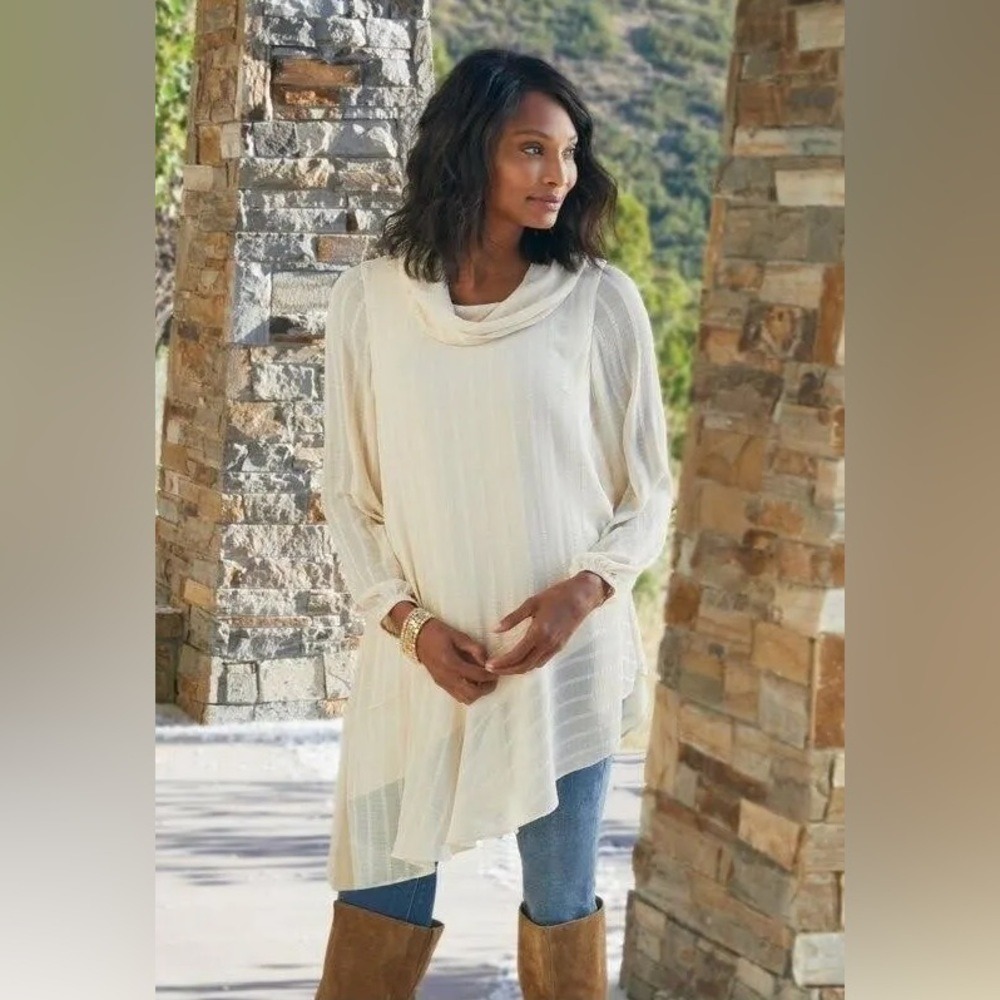 Soft Surroundings Size S Ivory‎ Neapolitan Layered Cowl Neck Asymmetrical Tunic